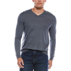 Autumn Cashmere Mens Coverstitch V-Neck Sweater, Blue